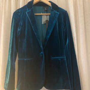 NWT Size Small Tahari Teal Stretch Velvet Blazer